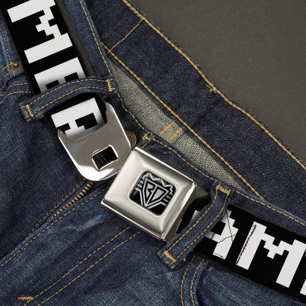 Buckle-Down BD Wings Logo CLOSE-UP Full Color Black Silver Seatbelt Belt - GAMER 1/Heart 8-Bit Black/White/Red Webbing