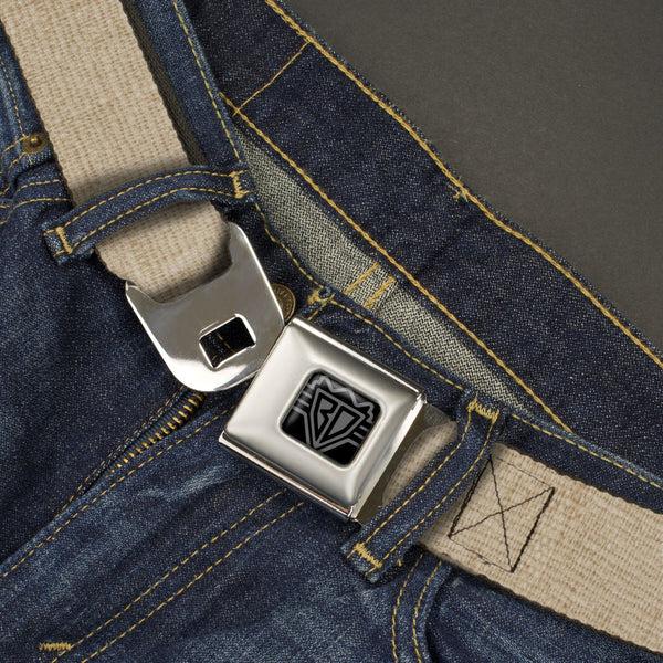 Buckle-Down BD Wings Logo CLOSE-UP Full Color Black Silver Seatbelt Belt - Natural Hemp Webbing