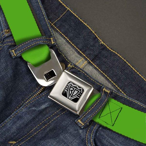 Buckle-Down BD Wings Logo CLOSE-UP Full Color Black Silver Seatbelt Belt - Lime Green Webbing