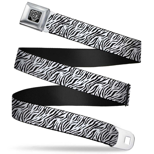 Buckle-Down BD Wings Logo CLOSE-UP Full Color Black Silver Seatbelt Belt - Zebra 2 White Webbing