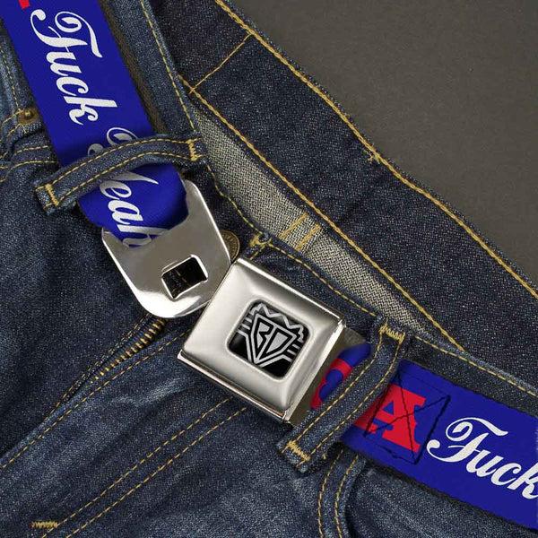 Buckle-Down BD Wings Logo CLOSE-UP Full Color Black Silver Seatbelt Belt - 'MERICA FUCK YEAH /Star Blue/Red/White Webbing