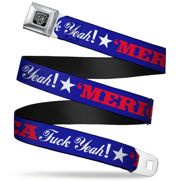 Buckle-Down BD Wings Logo CLOSE-UP Full Color Black Silver Seatbelt Belt - 'MERICA FUCK YEAH /Star Blue/Red/White Webbing