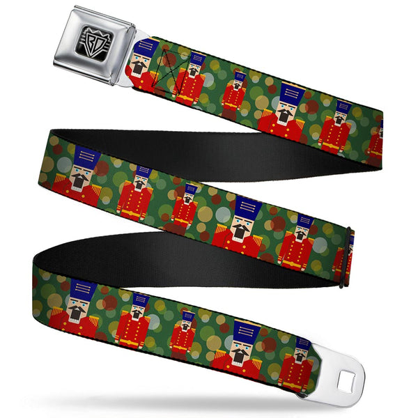Buckle-Down BD Wings Logo CLOSE-UP Full Color Black Silver Seatbelt Belt - Christmas Nutcracker/Polka Dots Greens/Gold/Red Webbing