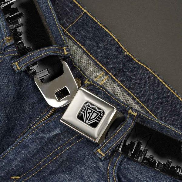Buckle-Down BD Wings Logo CLOSE-UP Full Color Black Silver Seatbelt Belt - Seattle Vivid Skyline Black/White Webbing