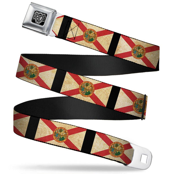 Buckle-Down BD Wings Logo CLOSE-UP Full Color Black Silver Seatbelt Belt - Florida Flags/Black Webbing