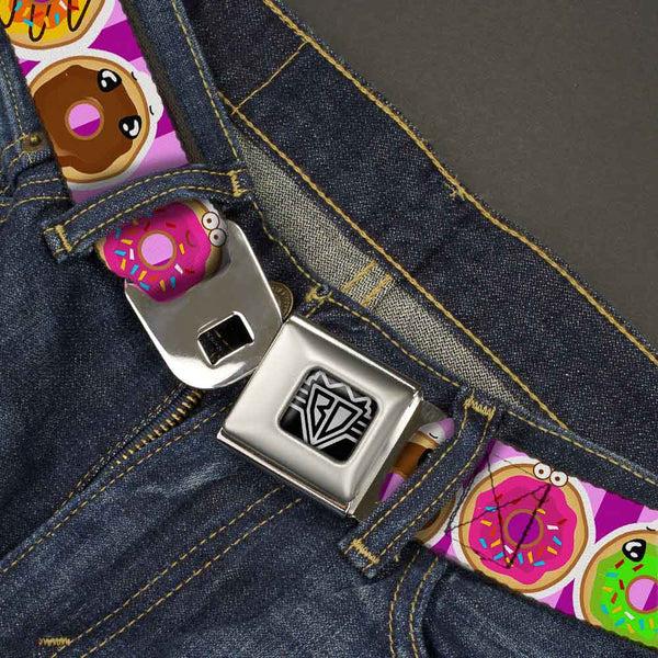 Buckle-Down BD Wings Logo CLOSE-UP Full Color Black Silver Seatbelt Belt - Sprinkle Donut Expressions Pink Webbing