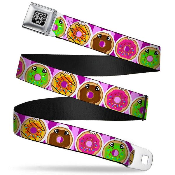 Buckle-Down BD Wings Logo CLOSE-UP Full Color Black Silver Seatbelt Belt - Sprinkle Donut Expressions Pink Webbing
