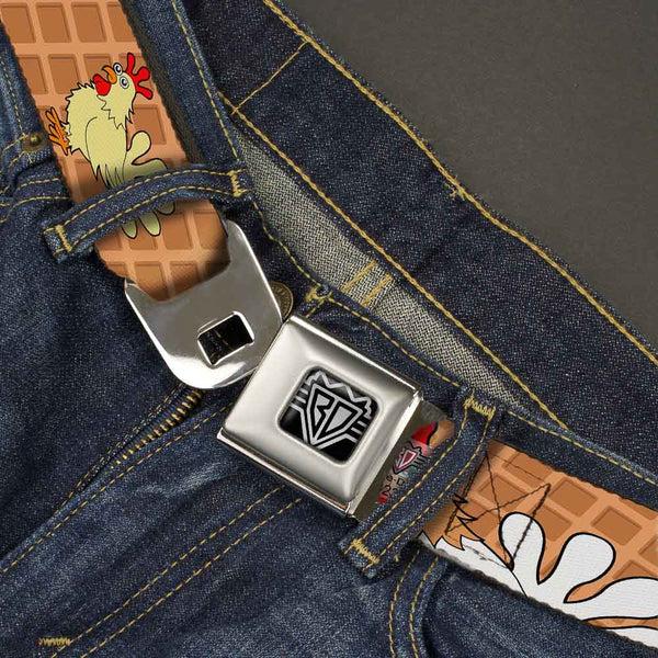 Buckle-Down BD Wings Logo CLOSE-UP Full Color Black Silver Seatbelt Belt - Waffle/Chicken Poses Webbing