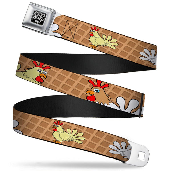 Buckle-Down BD Wings Logo CLOSE-UP Full Color Black Silver Seatbelt Belt - Waffle/Chicken Poses Webbing