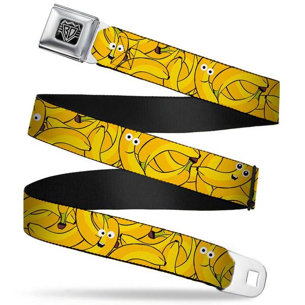 Buckle-Down BD Wings Logo CLOSE-UP Full Color Black Silver Seatbelt Belt - Bananas Stacked Cartoon Yellows Webbing