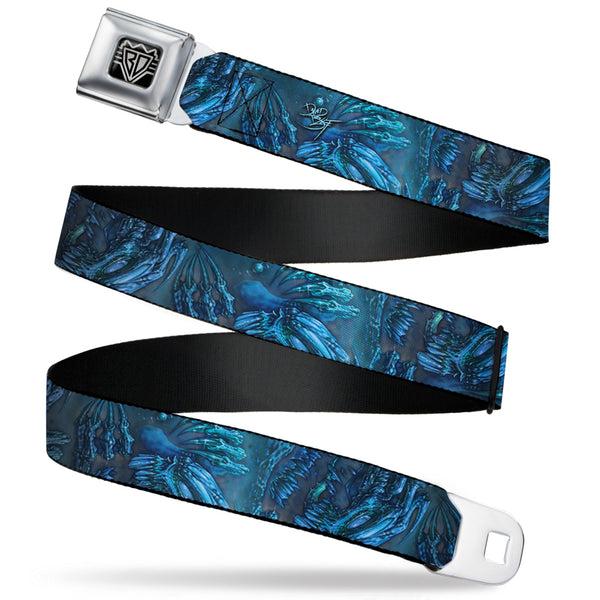 Buckle-Down BD Wings Logo CLOSE-UP Full Color Black Silver Seatbelt Belt - TJ-Brutal Blue Webbing