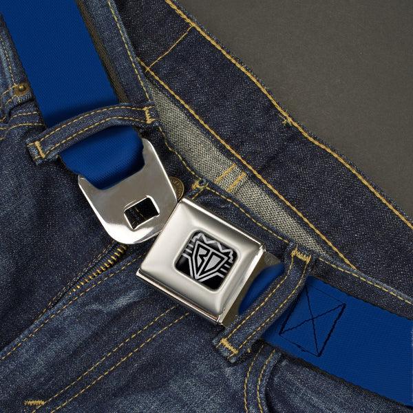 Buckle-Down BD Wings Logo CLOSE-UP Full Color Black Silver Seatbelt Belt - Royal Blue Print Webbing