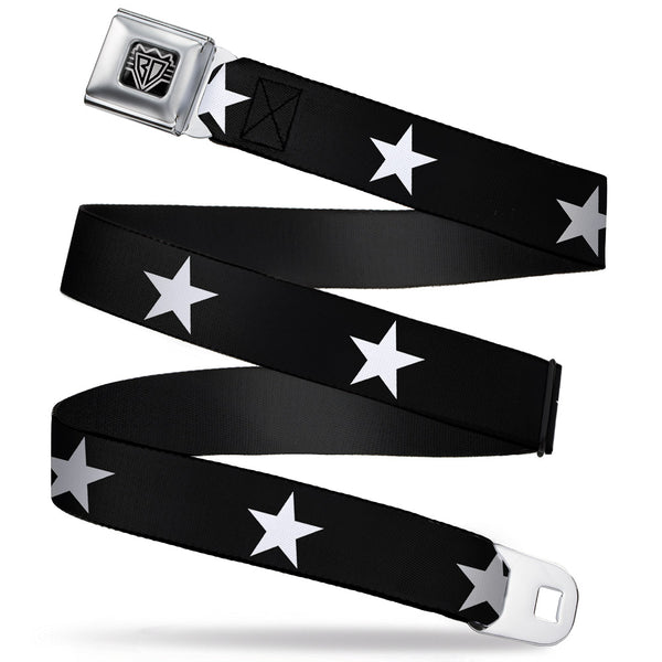 Buckle-Down BD Wings Logo CLOSE-UP Full Color Black Silver Seatbelt Belt - Star Black/White Webbing