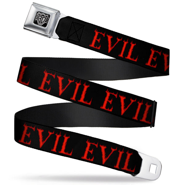 Buckle-Down BD Wings Logo CLOSE-UP Full Color Black Silver Seatbelt Belt - Flaming EVIL Black/Red Webbing
