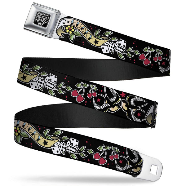 Buckle-Down BD Wings Logo CLOSE-UP Full Color Black Silver Seatbelt Belt - Lucky Black Webbing