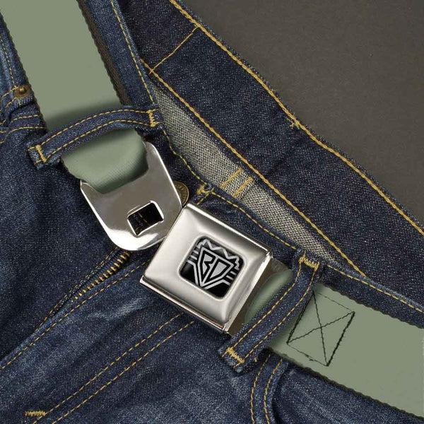 Buckle-Down BD Wings Logo CLOSE-UP Full Color Black Silver Seatbelt Belt - Khaki Green Webbing