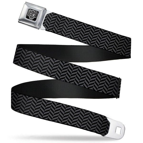 Buckle-Down BD Wings Logo CLOSE-UP Full Color Black Silver Seatbelt Belt - Herringbone Black/Gray Webbing