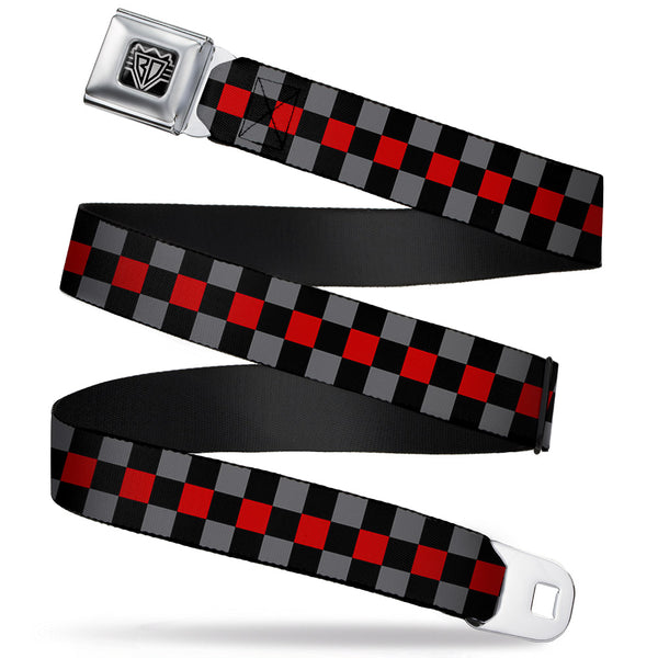 Buckle-Down BD Wings Logo CLOSE-UP Full Color Black Silver Seatbelt Belt - Checker Black/Gray/1 Red Webbing