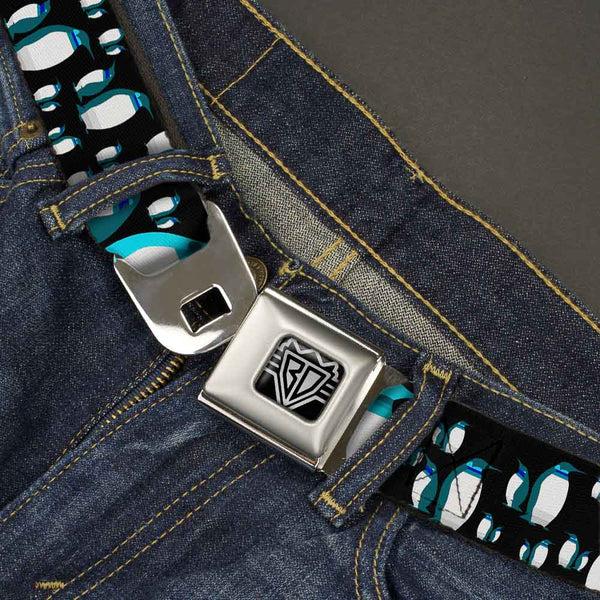 Buckle-Down BD Wings Logo CLOSE-UP Full Color Black Silver Seatbelt Belt - Emperor Penguins Gray/Blues Webbing
