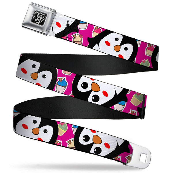 Buckle-Down BD Wings Logo CLOSE-UP Full Color Black Silver Seatbelt Belt - Penguins w/Cupcakes Fuchsia/Multi Color Webbing