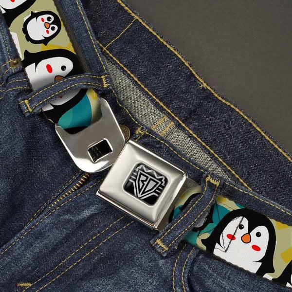 Buckle-Down BD Wings Logo CLOSE-UP Full Color Black Silver Seatbelt Belt - Penguin Cartoon Webbing