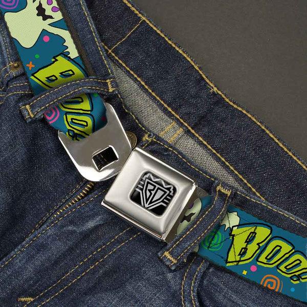 Buckle-Down BD Wings Logo CLOSE-UP Full Color Black Silver Seatbelt Belt - Ghost BOO Blue/Multi Color Webbing