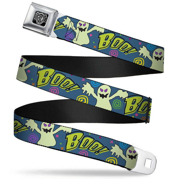 Buckle-Down BD Wings Logo CLOSE-UP Full Color Black Silver Seatbelt Belt - Ghost BOO Blue/Multi Color Webbing