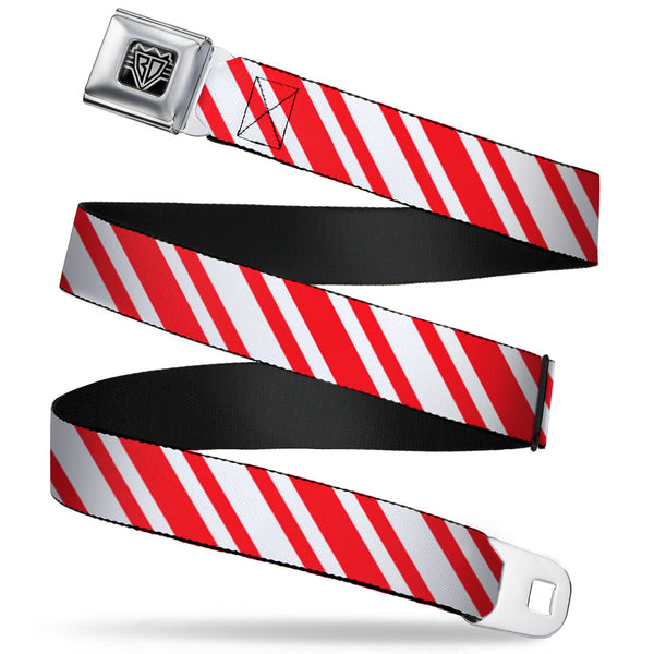 Buckle-Down BD Wings Logo CLOSE-UP Full Color Black Silver Seatbelt Belt - Candy Cane3 Stripe White/3-Red Webbing