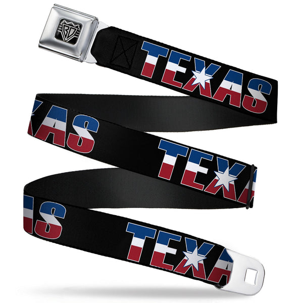 Buckle-Down BD Wings Logo CLOSE-UP Full Color Black Silver Seatbelt Belt - TEXAS w/Star Black/White/Blue/Red Webbing