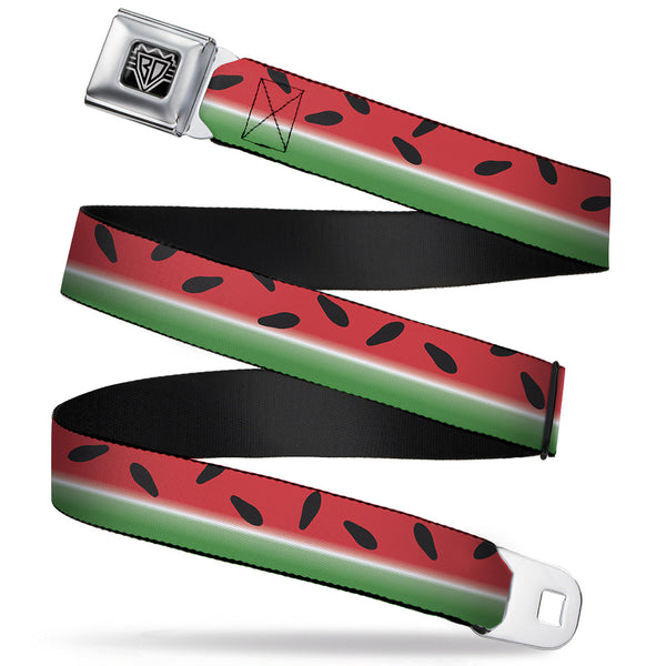 Buckle-Down BD Wings Logo CLOSE-UP Full Color Black Silver Seatbelt Belt - Watermelon Stripe Red/Green/Black Webbing