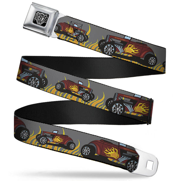 Buckle-Down BD Wings Logo CLOSE-UP Full Color Black Silver Seatbelt Belt - Hot Rod w/Flames Webbing