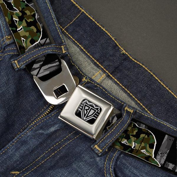 Buckle-Down BD Wings Logo CLOSE-UP Full Color Black Silver Seatbelt Belt - CALIFORNIA/Flag Bear Black/Camo Gray/Camo Olive Webbing