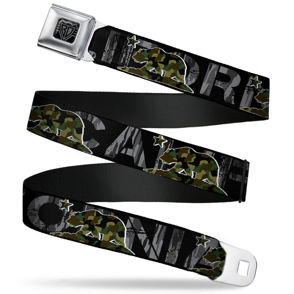 Buckle-Down BD Wings Logo CLOSE-UP Full Color Black Silver Seatbelt Belt - CALIFORNIA/Flag Bear Black/Camo Gray/Camo Olive Webbing