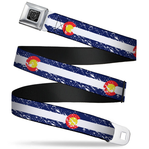 Buckle-Down BD Wings Logo CLOSE-UP Full Color Black Silver Seatbelt Belt - Colorado Flags4 Weathered Webbing Buckle-Down BD Wings Logo CLOSE-UP Full Color Black Silver Seatbelt Belt - Colorado Flags4 Weathered Webbing