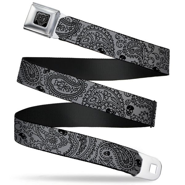 Buckle-Down BD Wings Logo CLOSE-UP Full Color Black Silver Seatbelt Belt - Bandana/Skulls Silver/Black Webbing