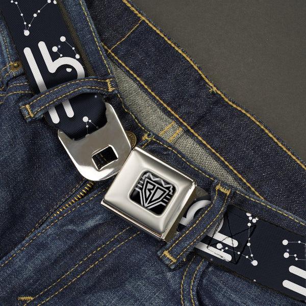 Buckle-Down BD Wings Logo CLOSE-UP Full Color Black Silver Seatbelt Belt - Zodiac Libra Symbol/Constellations Black/White Webbing