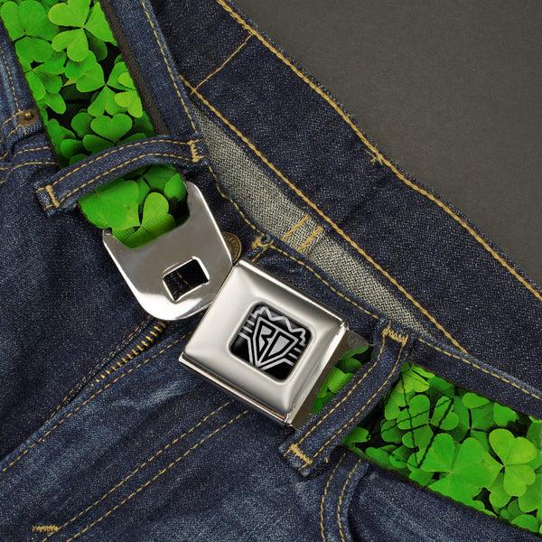 Buckle-Down BD Wings Logo CLOSE-UP Full Color Black Silver Seatbelt Belt - Vivid Shamrocks Stacked Webbing