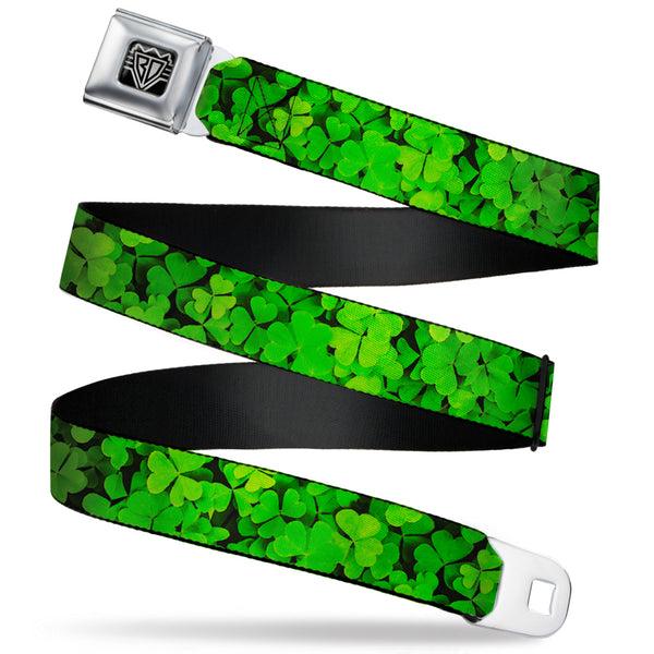 Buckle-Down BD Wings Logo CLOSE-UP Full Color Black Silver Seatbelt Belt - Vivid Shamrocks Stacked Webbing