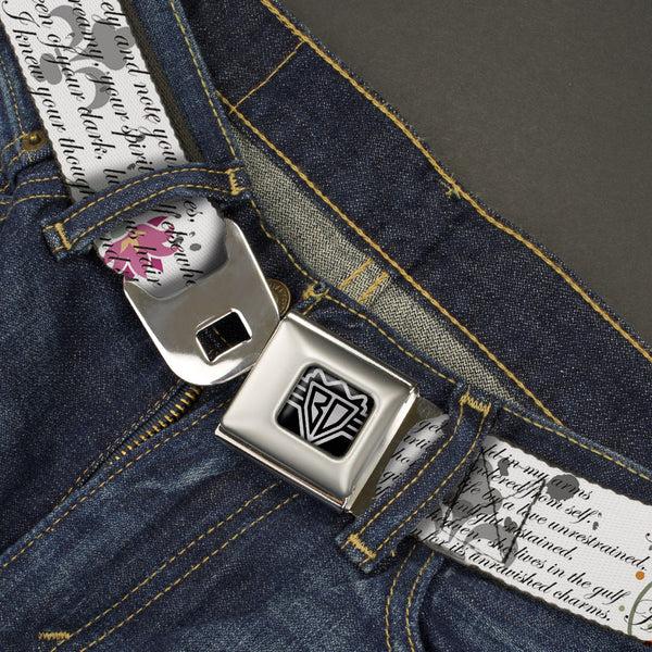 Buckle-Down BD Wings Logo CLOSE-UP Full Color Black Silver Seatbelt Belt - Poems Webbing