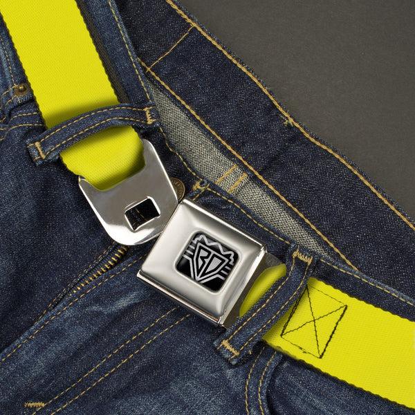 Buckle-Down BD Wings Logo CLOSE-UP Full Color Black Silver Seatbelt Belt - Neon Yellow Webbing