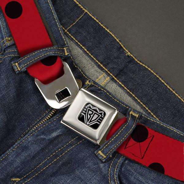 Buckle-Down BD Wings Logo CLOSE-UP Full Color Black Silver Seatbelt Belt - Lady Bug Dots Red/Black Webbing