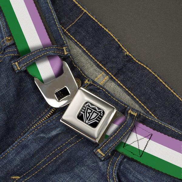 Buckle-Down BD Wings Logo CLOSE-UP Full Color Black Silver Seatbelt Belt - Flag Genderqueer Lavender/White/Green Webbing