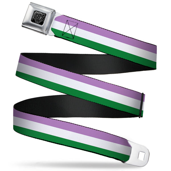 Buckle-Down BD Wings Logo CLOSE-UP Full Color Black Silver Seatbelt Belt - Flag Genderqueer Lavender/White/Green Webbing