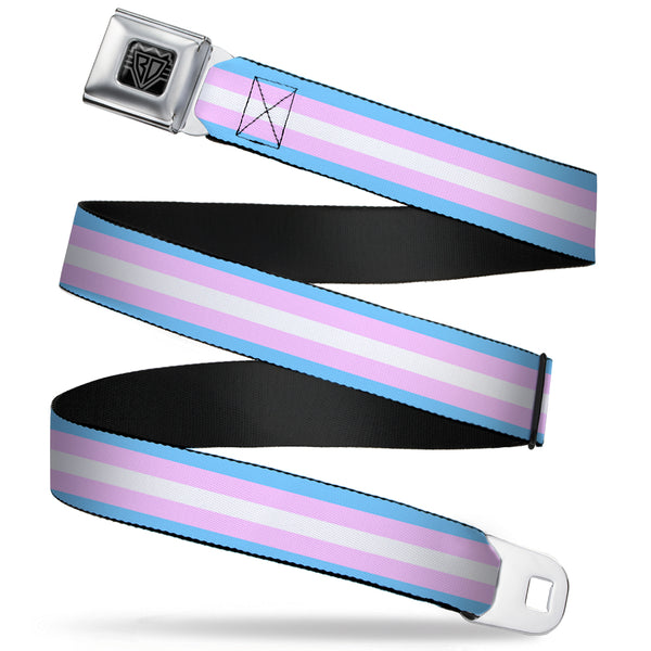 Buckle-Down BD Wings Logo CLOSE-UP Full Color Black Silver Seatbelt Belt - Flag Transgender Baby Blue/Baby Pink/White Webbing