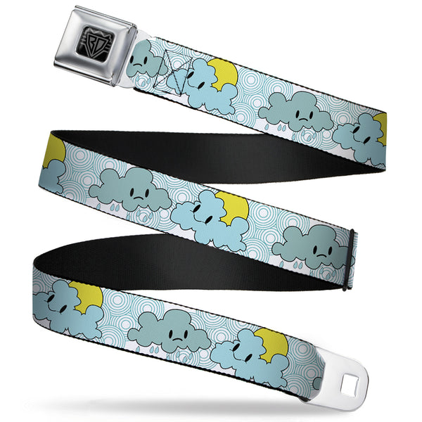 Buckle-Down BD Wings Logo CLOSE-UP Full Color Black Silver Seatbelt Belt - Cloudy Skies Rain Clouds White/Blues Webbing
