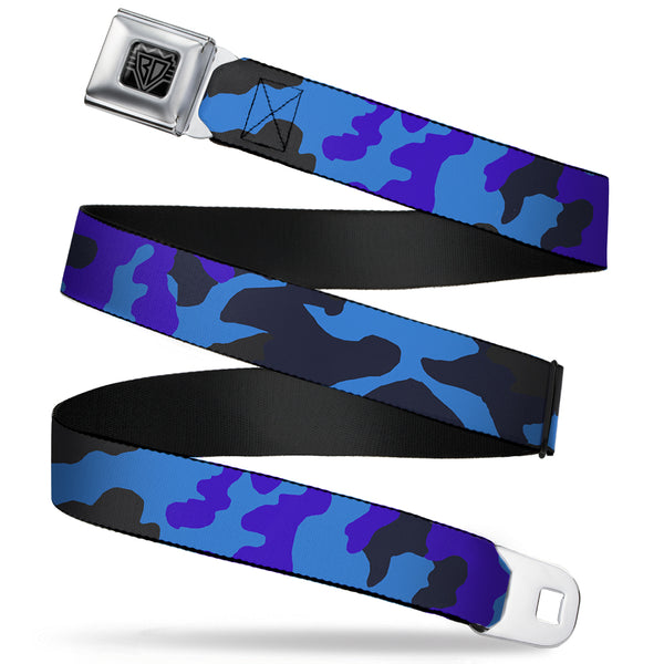 Buckle-Down BD Wings Logo CLOSE-UP Full Color Black Silver Seatbelt Belt - Camo Blue Webbing