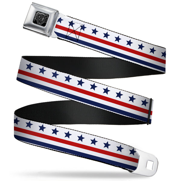 Buckle-Down BD Wings Logo CLOSE-UP Full Color Black Silver Seatbelt Belt - Americana Stars & Stripes7 White/Blue/Red Webbing