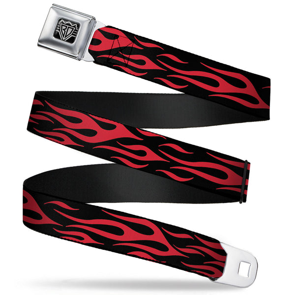 Buckle-Down BD Wings Logo CLOSE-UP Full Color Black Silver Seatbelt Belt - Flame Red Webbing