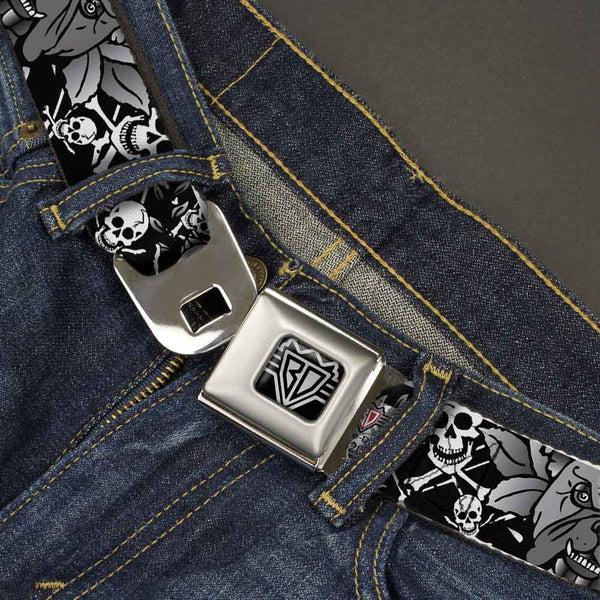Buckle-Down BD Wings Logo CLOSE-UP Full Color Black Silver Seatbelt Belt - Trust No One Black/White Webbing
