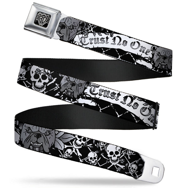 Buckle-Down BD Wings Logo CLOSE-UP Full Color Black Silver Seatbelt Belt - Trust No One Black/White Webbing